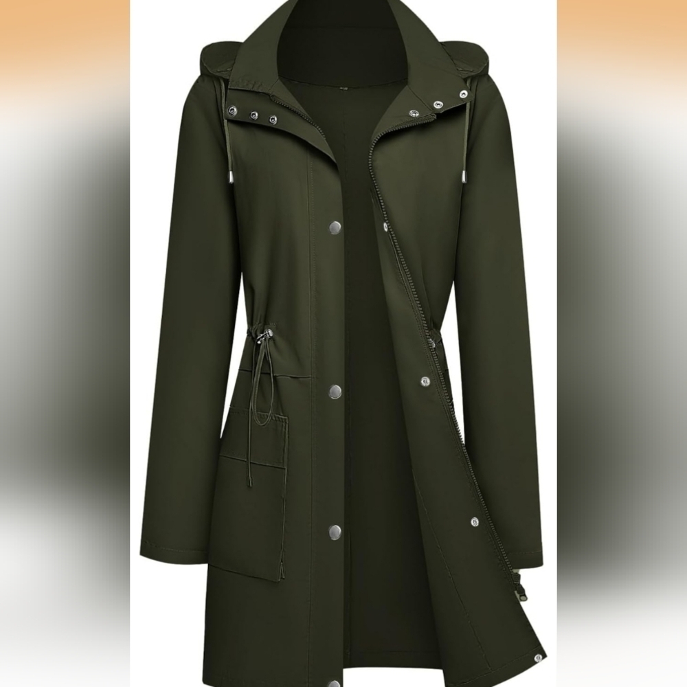 Mixxmix Olive Green Hooded Rain Jacket Trench L (EUC) - Picture 6 of 15